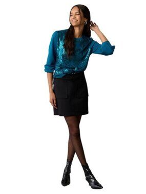 Anthropologie Teal Sparkly Sequin Ribbed Sweatshirt